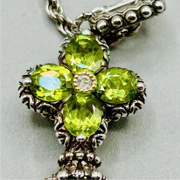 BARBARA BIXBY Sterling Silver with 18k Gold Leaves and Multi-stone Key Pendant - Picture 5 of 14